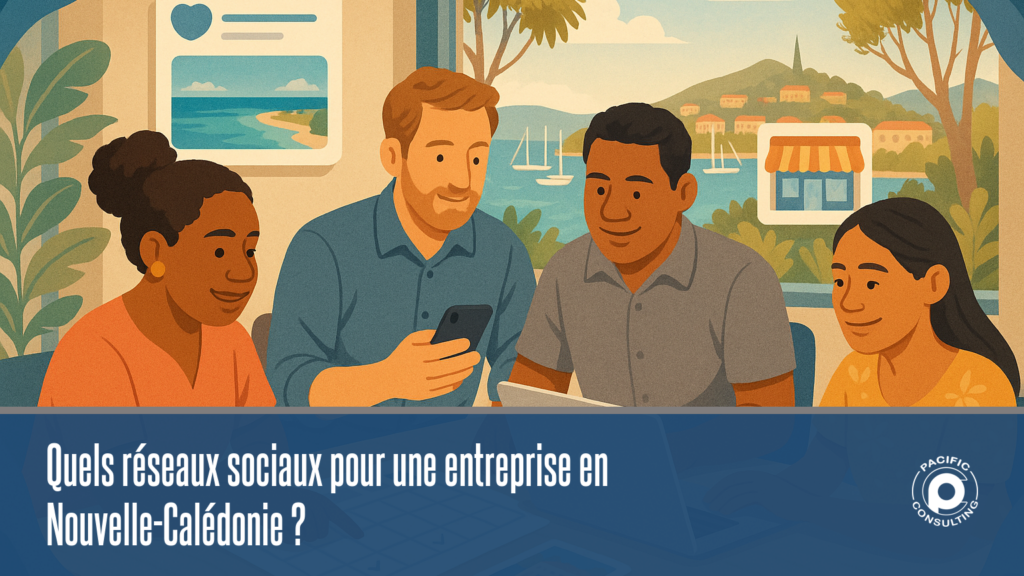 Réseaux sociaux entreprise Nouvelle-Calédonie : équipe d'une PME calédonienne planifiant ses publications