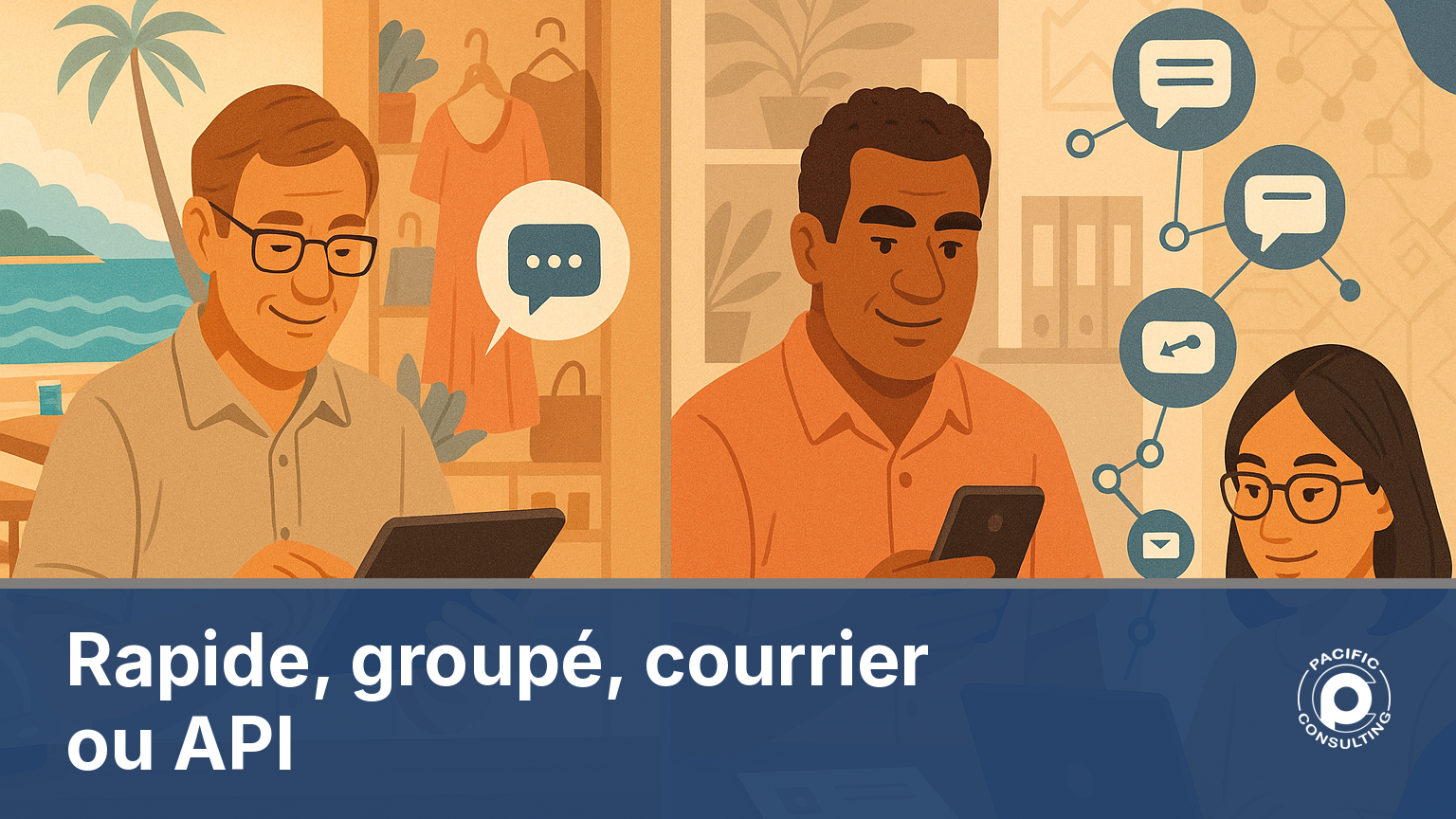 Quatre façons d'envoyer un SMS professionnel en Nouvelle-Calédonie illustrées côte à côte