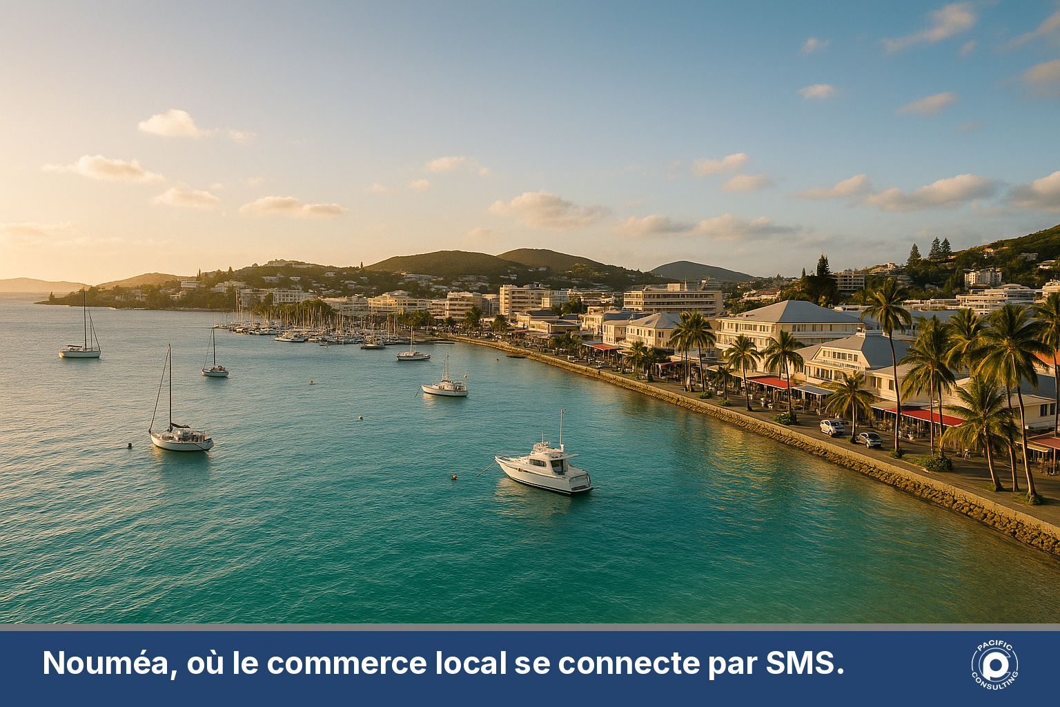 Vue de la baie de Nouméa en Nouvelle-Calédonie illustrant le contexte local du commerce connecté