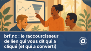 Illustration d'une equipe suivant les clics d'une campagne SMS sur un tableau de bord en Nouvelle-Caledonie