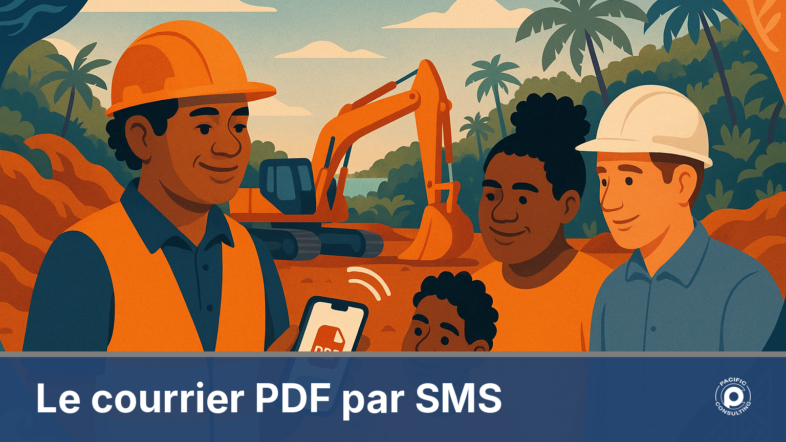 Conducteur de travaux envoyant un devis PDF par SMS depuis un chantier en Nouvelle-Calédonie
