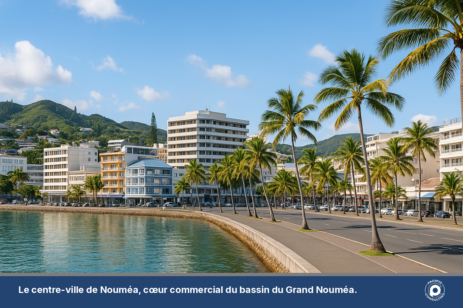 Vue du centre-ville de Nouméa, cœur commercial du bassin du Grand Nouméa