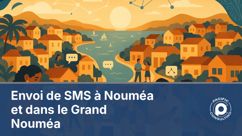 Illustration éditoriale de l'envoi de SMS à Nouméa et dans le Grand Nouméa vers un bassin dense d'habitants