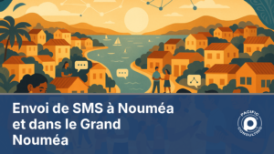 Illustration éditoriale de l'envoi de SMS à Nouméa et dans le Grand Nouméa vers un bassin dense d'habitants