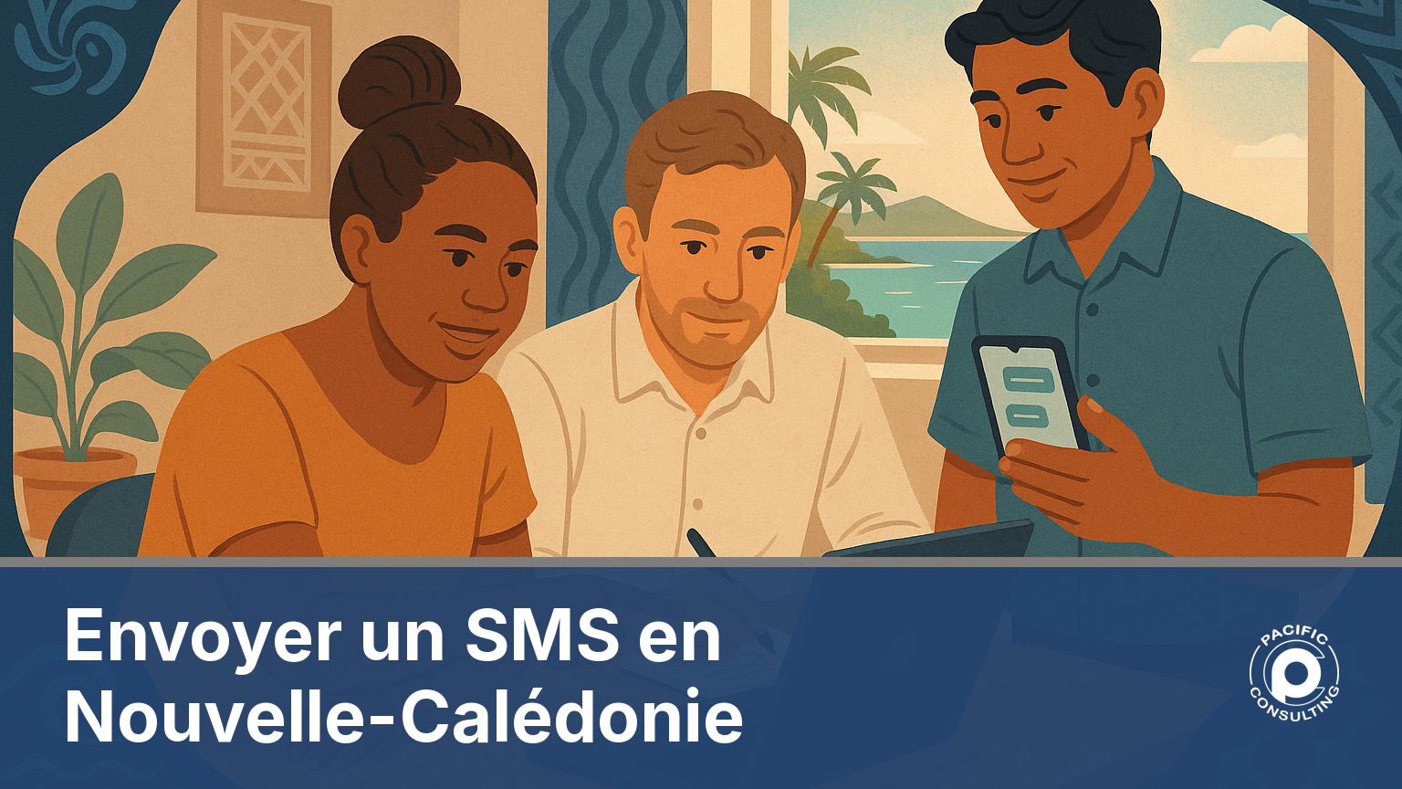 Une équipe d'entreprise calédonienne envoie un SMS depuis un ordinateur en Nouvelle-Calédonie