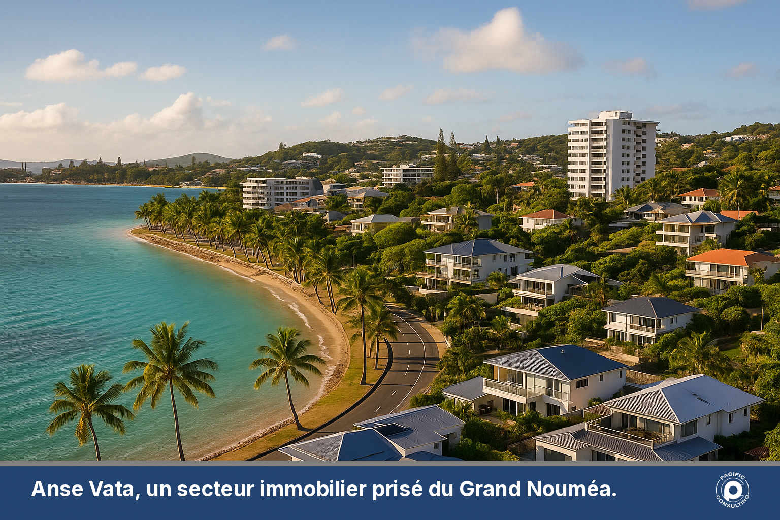 Quartier résidentiel d'Anse Vata à Nouméa avec villas et bord de mer, secteur immobilier recherché