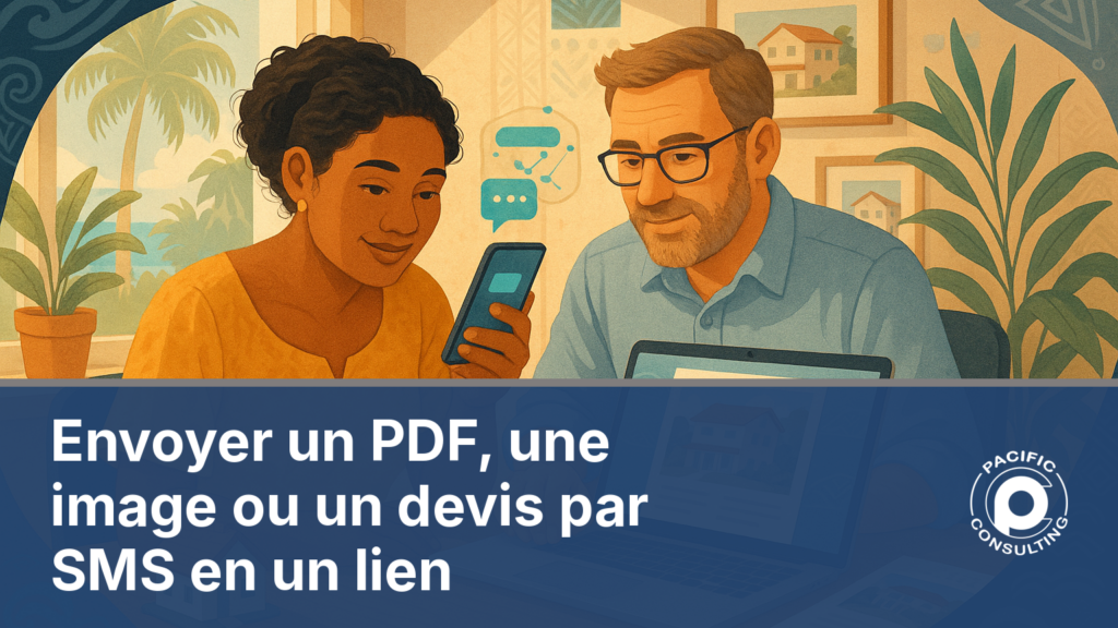 Agente immobilière calédonienne qui va envoyer fichier pdf image par sms depuis son bureau à Nouméa