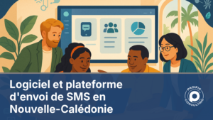 Illustration éditoriale d'une plateforme SMS en Nouvelle-Calédonie utilisée dans un bureau calédonien