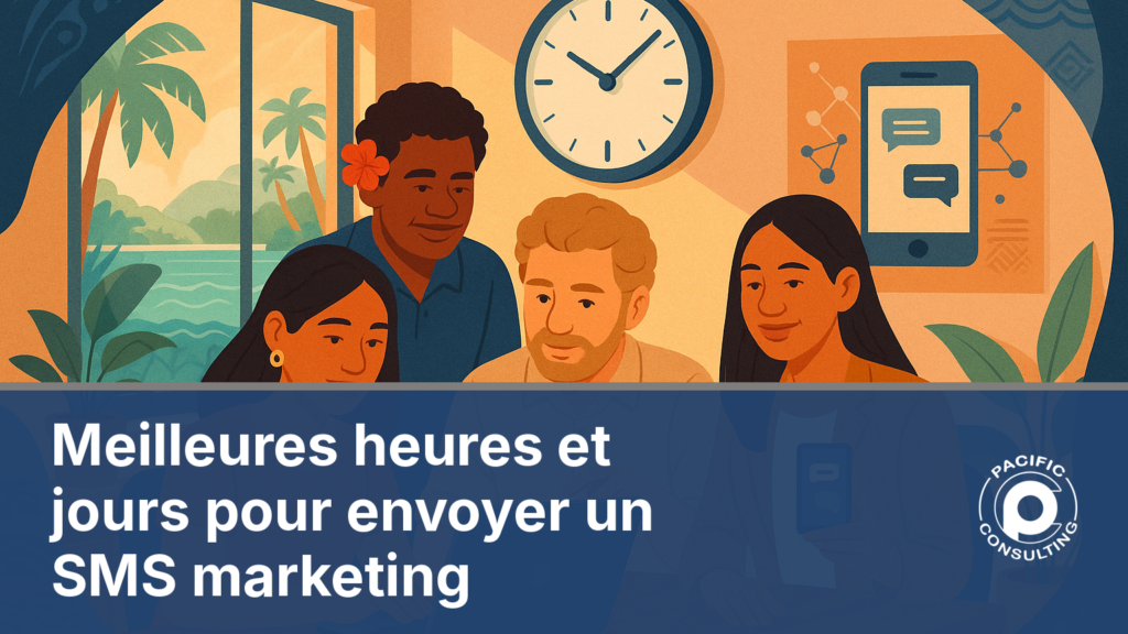 Illustration éditoriale de la meilleure heure pour envoyer un SMS marketing par une équipe calédonienne