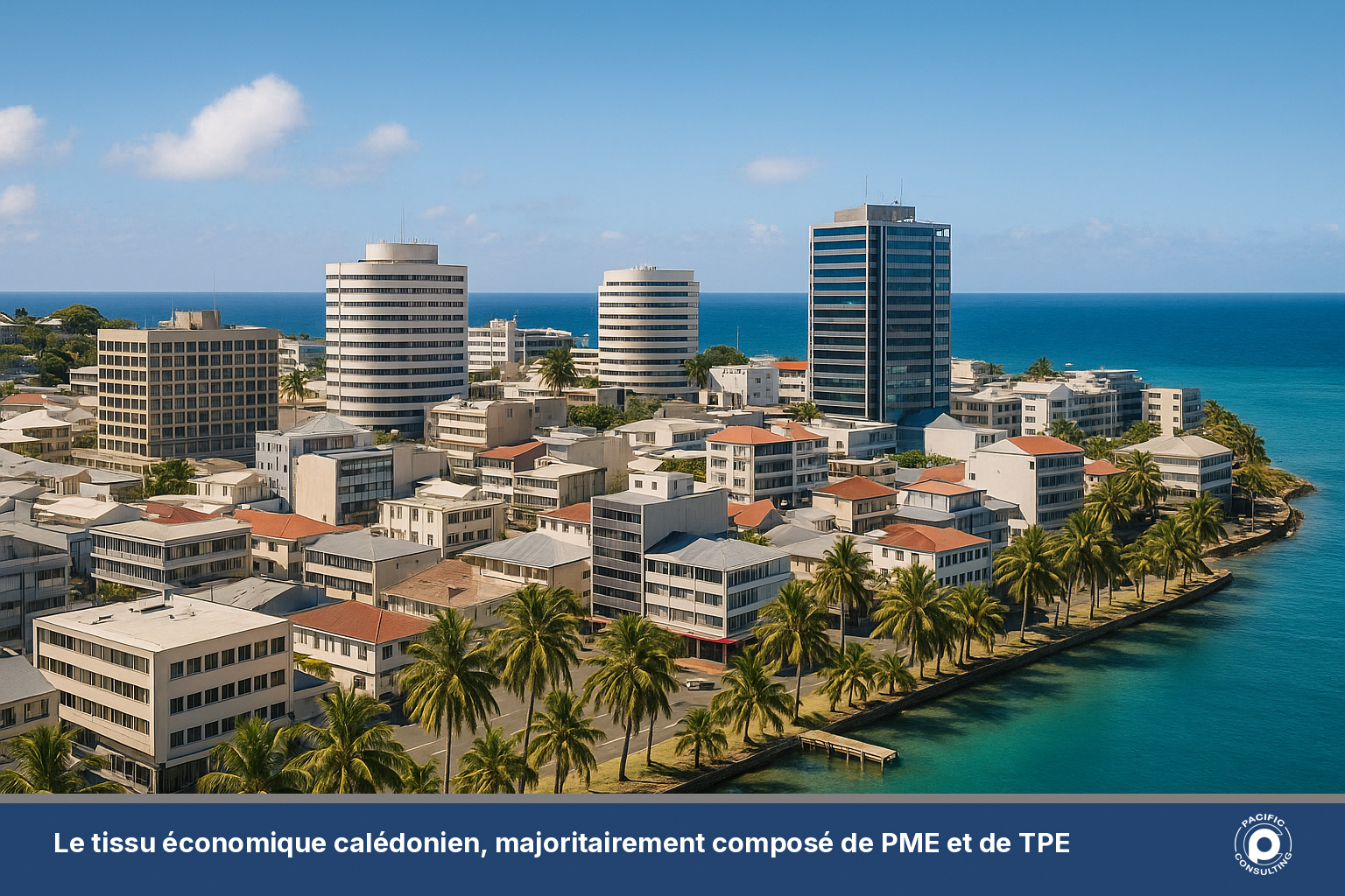 Vue du quartier d'affaires de Nouméa en Nouvelle-Calédonie où opèrent de nombreuses PME et TPE