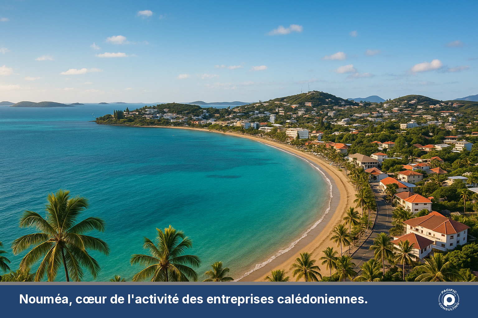 Vue de Nouméa et de son lagon, contexte des entreprises calédoniennes envoyant des SMS