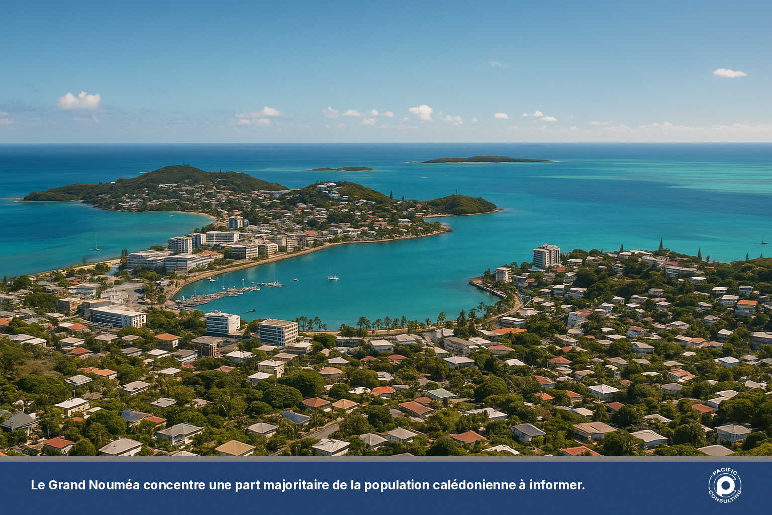 Vue du Grand Nouméa illustrant la densité de population à informer par SMS