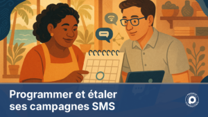 Equipe d'un commerce calédonien préparant une campagne SMS programmée avant la rentrée