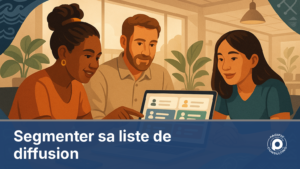 Illustration d'une equipe segmentant une liste de diffusion SMS par commune et historique d'achat