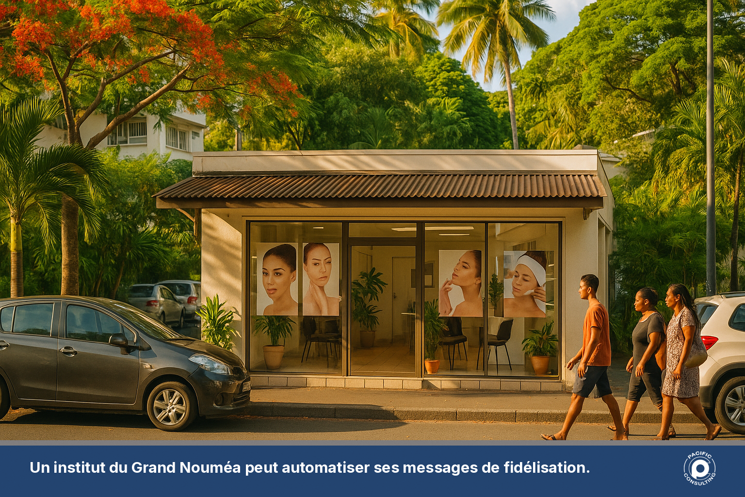 Devanture d'un institut de beauté dans un quartier commerçant du Grand Nouméa