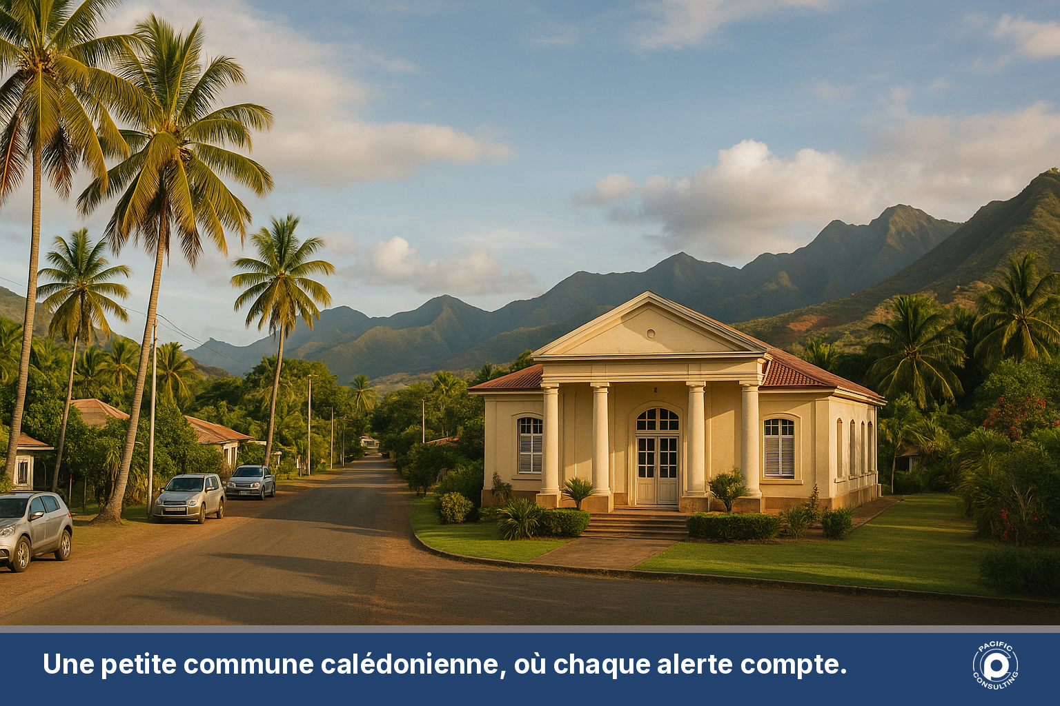 Petite mairie et place du village dans une commune de brousse de Nouvelle-Calédonie