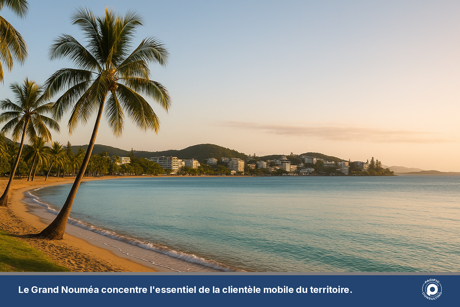Vue du front de mer de Nouméa illustrant le bassin de clientèle mobile du Grand Nouméa