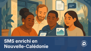 Illustration d'un SMS enrichi ouvrant un contenu riche via un lien court en Nouvelle-Calédonie