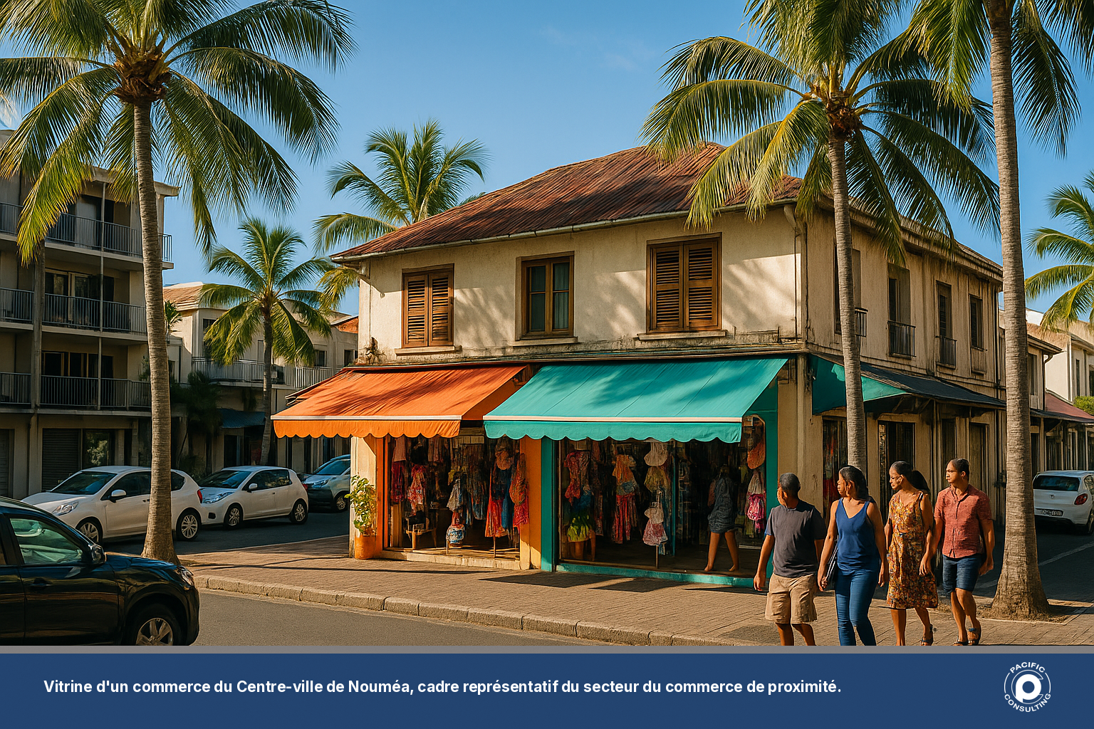 Vitrine d'un commerce du Centre-ville de Nouméa représentative du commerce de proximité