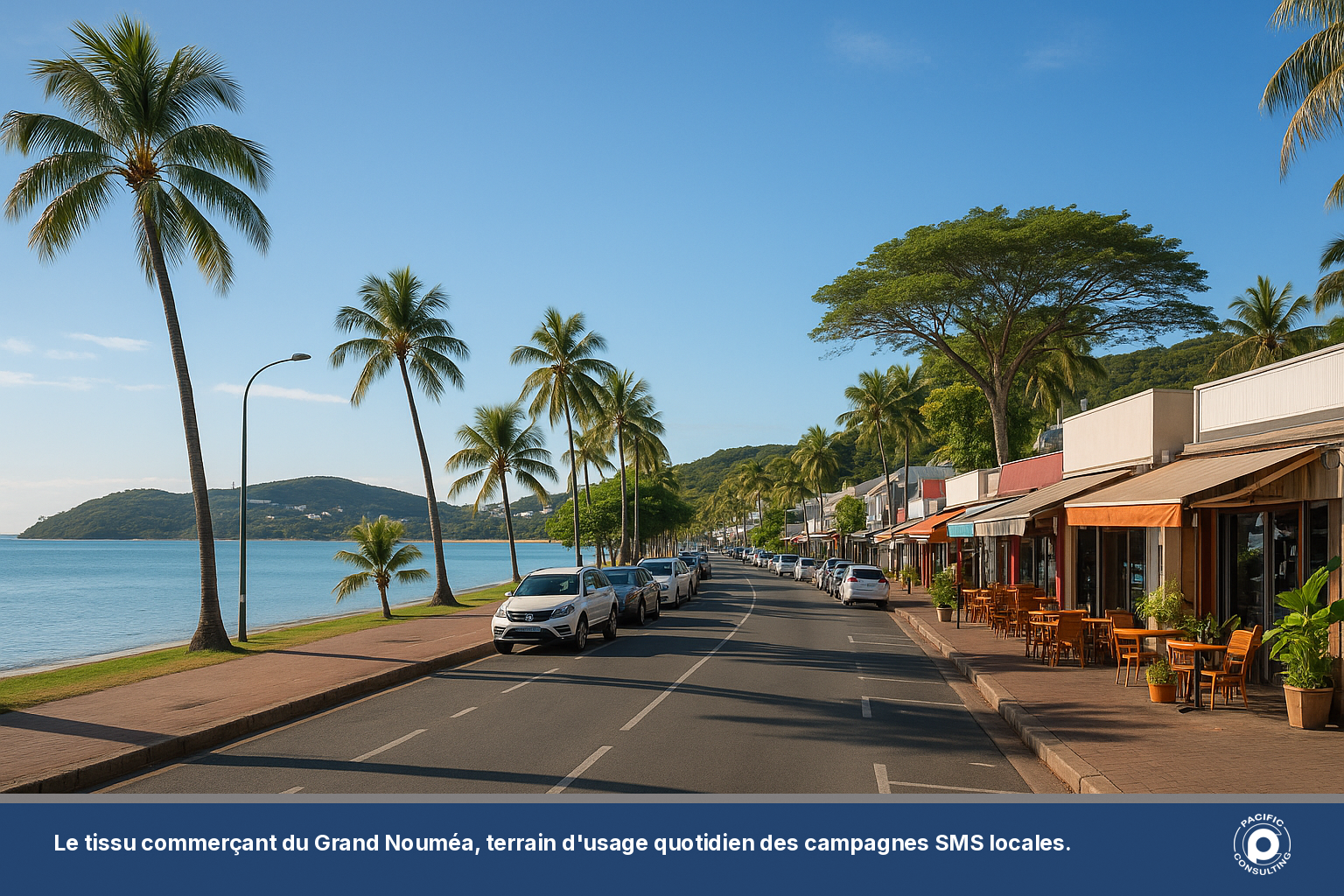 Vue du front de mer et des commerces du centre-ville de Noumea en Nouvelle-Caledonie