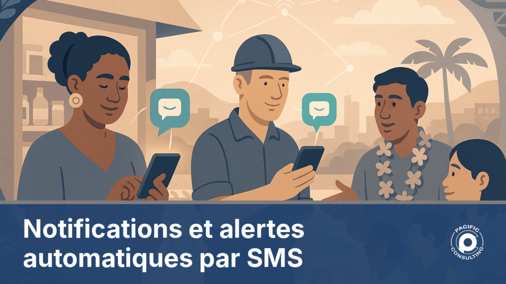 Illustration d'une notification SMS d'alerte automatique reçue au bon moment par une équipe en Nouvelle-Calédonie
