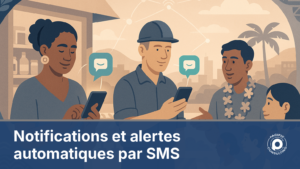 Illustration d'une notification SMS d'alerte automatique reçue au bon moment par une équipe en Nouvelle-Calédonie