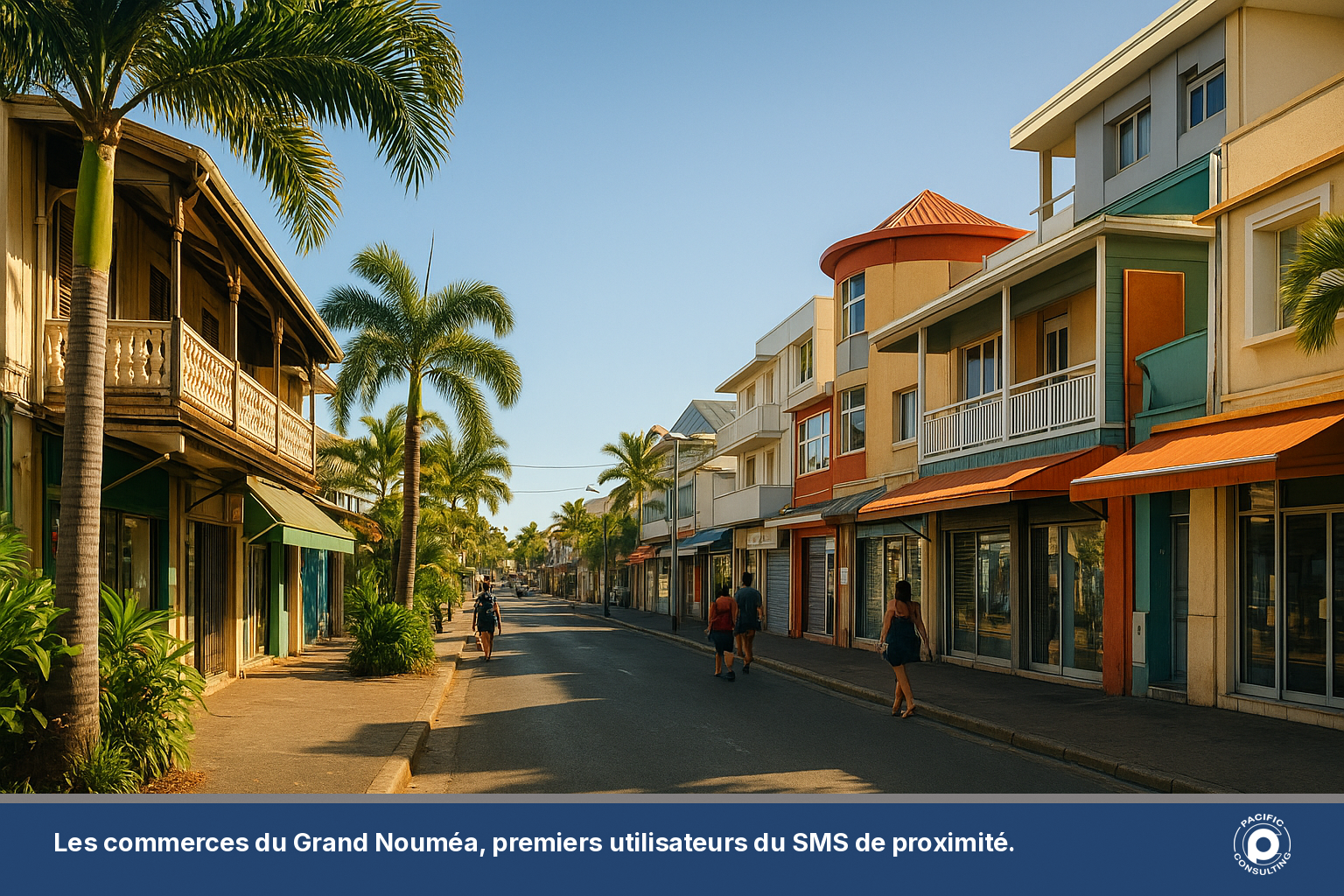Rue commerçante de Nouméa en Nouvelle-Calédonie avec petits commerces de proximité