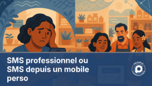 SMS professionnel entreprise signé du nom de l'enseigne comparé à un SMS envoyé depuis un mobile perso en Nouvelle-Calédonie